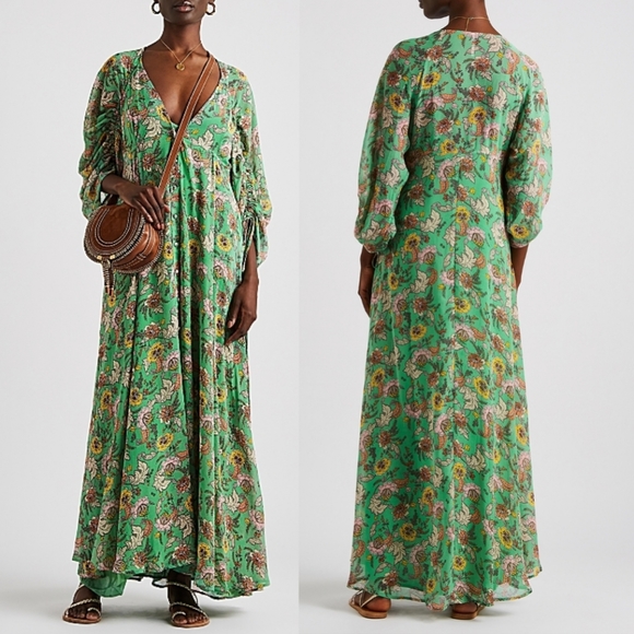 Free People Boho Maxi Dress Floral Green XS or XL - Picture 6 of 8